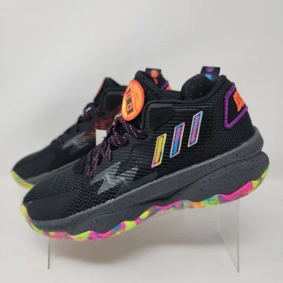 Adidas Basketball Shoes Mens 6 Black Dame 8 Big Mood Emoji Mesh Upper Sneakers